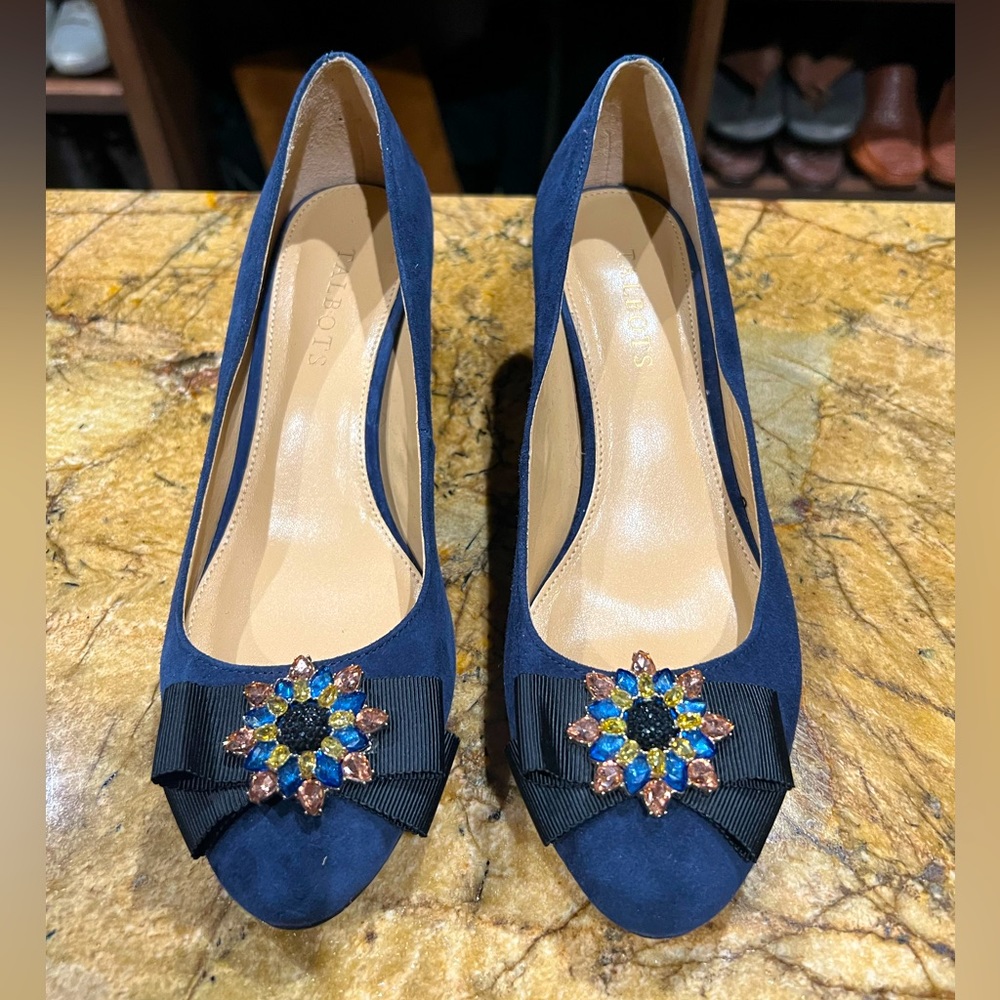 Talbots Jeweled Toe Block Heel Pumps, 7.5